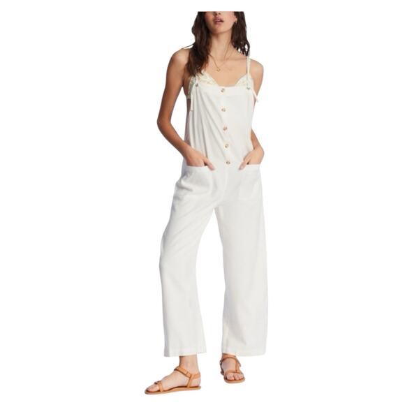 Billabong Jumpsuit Overalls Beach Cruiser Relaxed Fit White Large New - Picture 1 of 9